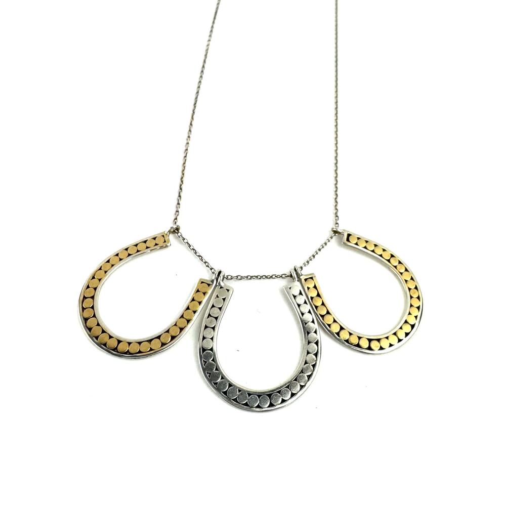 Kathy Kamei Triple Horseshoe Sterling 925 Silver Gold Vermeil Necklace
